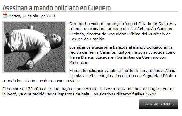 Captures d'écran du Site "Blog del Narco"